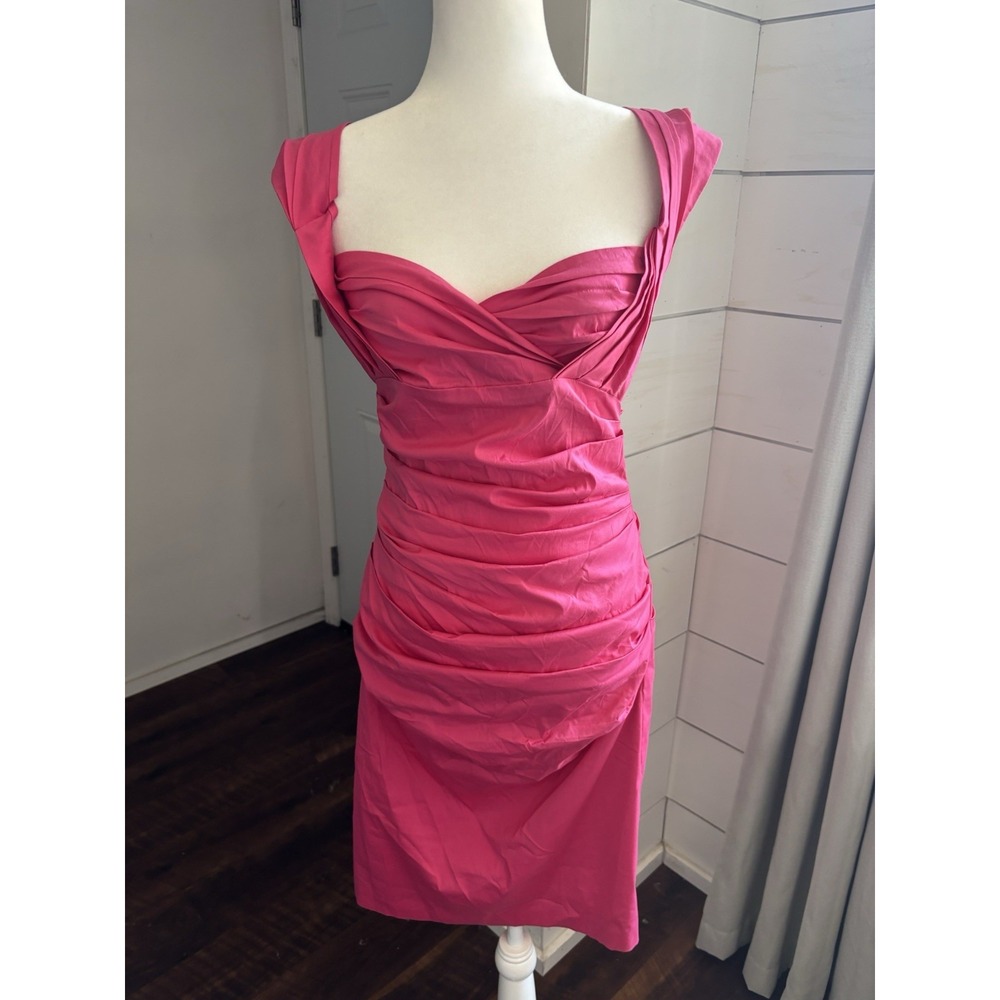 Talbot Runhof Dress Womens 8 38 Pink Ruched Cocktail Wedding Barbie